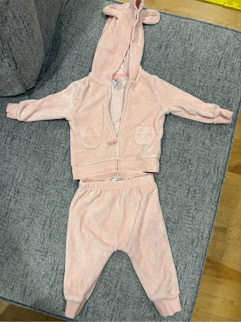 Carters Pink Baby Hoodie & Jogger Set with Ear Hood